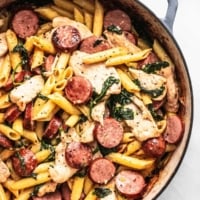 Easy Chicken and Sausage Pasta recipe | lecremedelacrumb.com