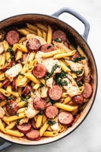 Easy Chicken and Sausage Pasta recipe | lecremedelacrumb.com