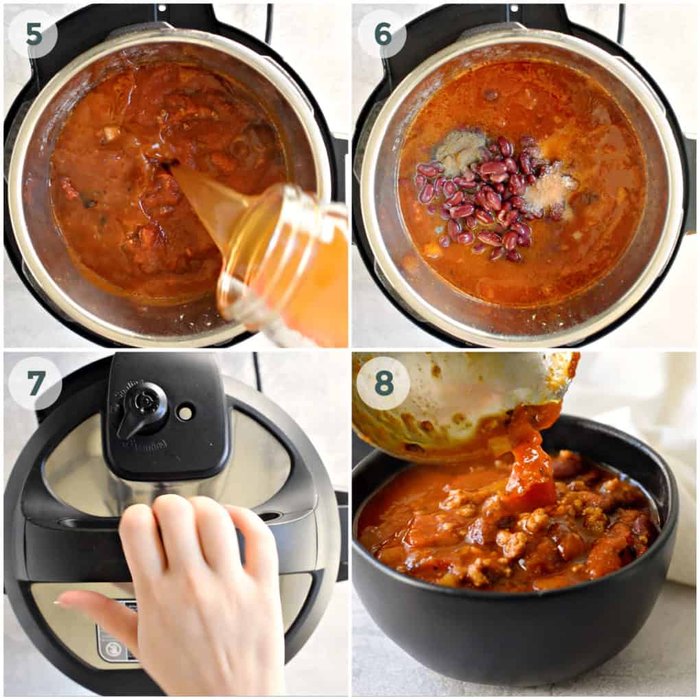 Second four steps of preparing instant pot chili