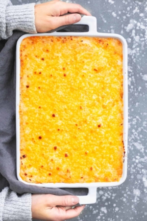 Easy Cheesy Mashed Potatoes Casserole side dish recipe | lecremedelacrumb.com