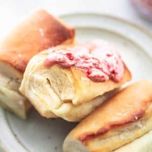 Easy homemade Parker House Rolls Recipe with raspberry almond butter | lecremedelacrumb.com