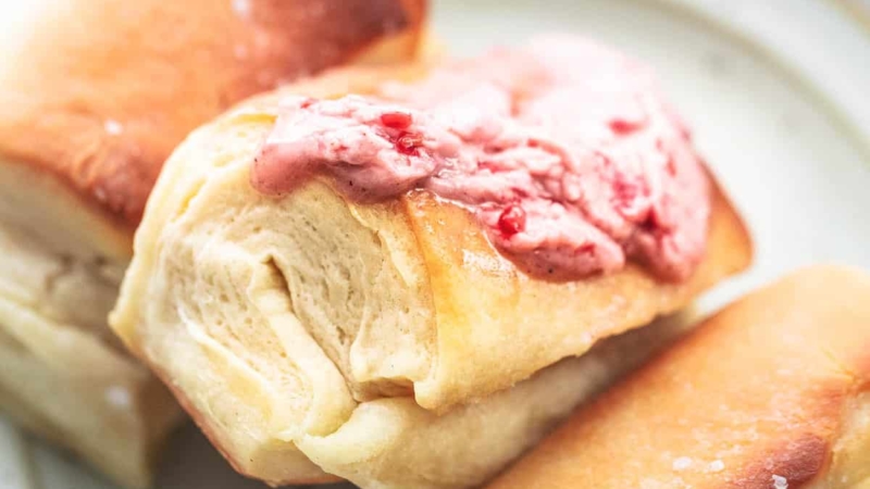 Easy homemade Parker House Rolls Recipe with raspberry almond butter | lecremedelacrumb.com
