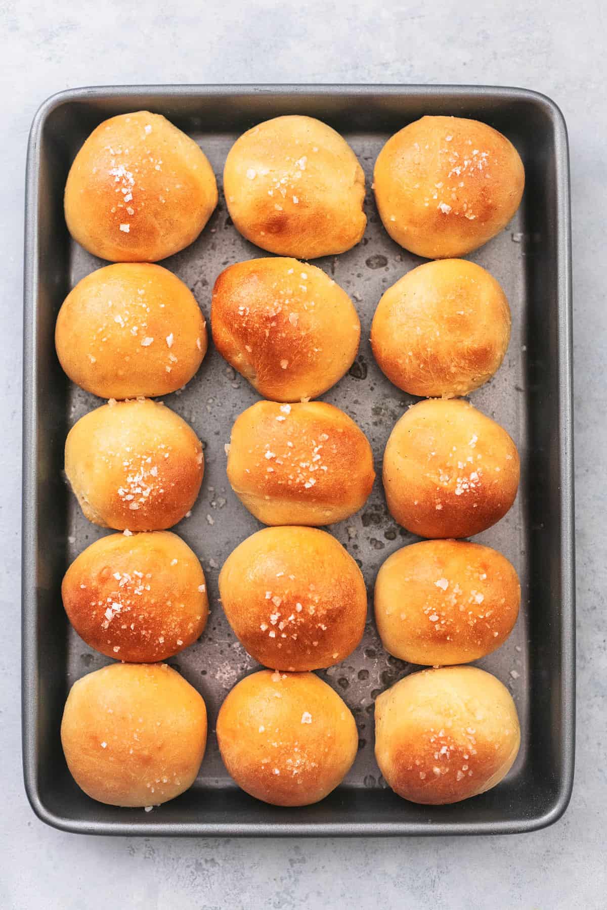 top view of potato rolls on a baking sheet.