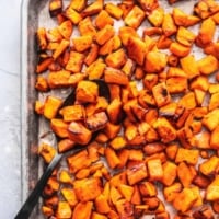 Easy, crispy and savory oven ROASTED SWEET POTATOES recipe | lecremedelacrumb.com