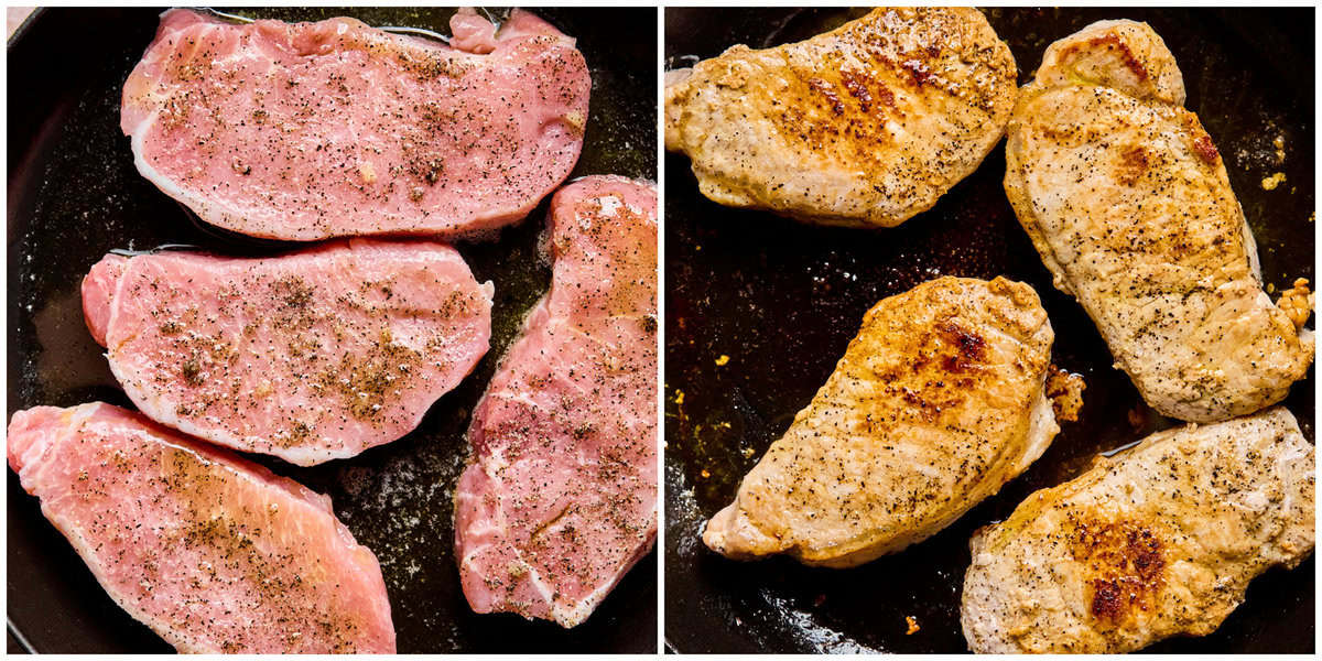 Step 2 for making baked pork chops with mushroom cream sauce.