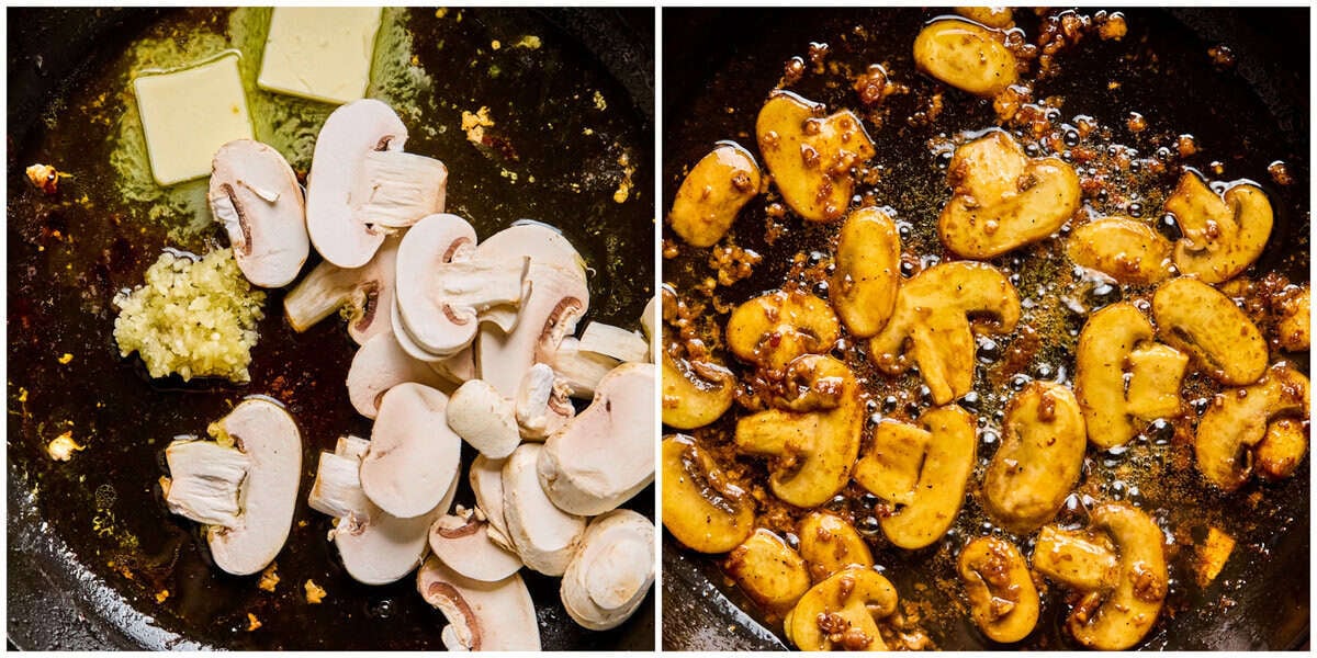 Step 3 for making baked pork chops with mushroom cream sauce.