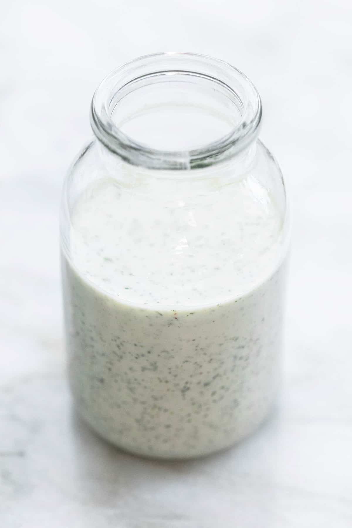 Greek yogurt ranch dressing or dip in a jar.
