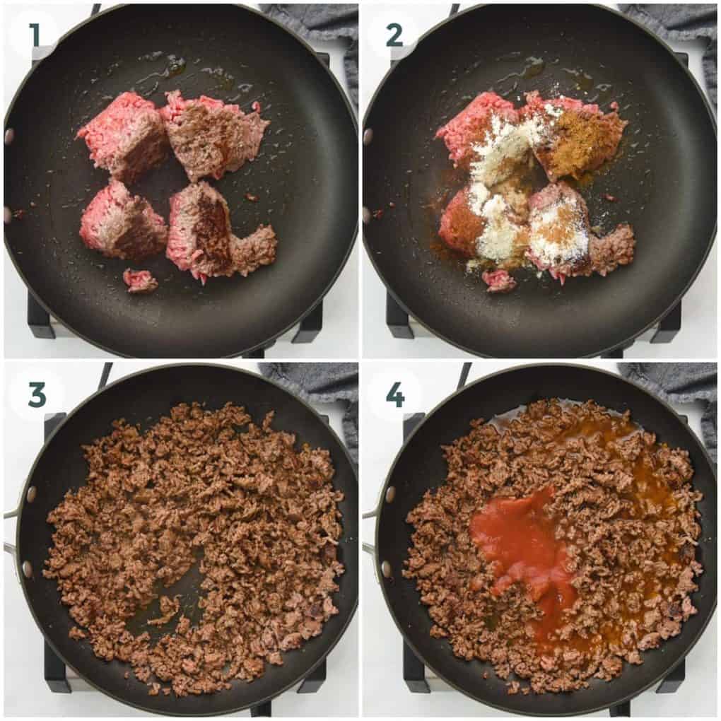 four steps to make ground beef for tacos