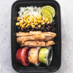 chicken burrito bowl in a meal prep container