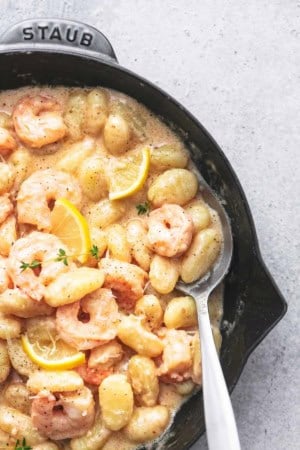 up close lemon gnocchi in a skillet