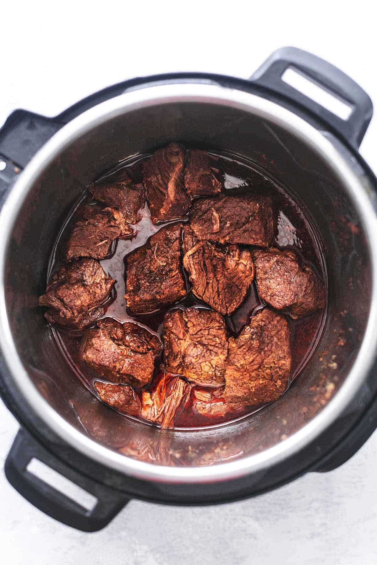 cooked beef chunks in an instant pot pressure cooker