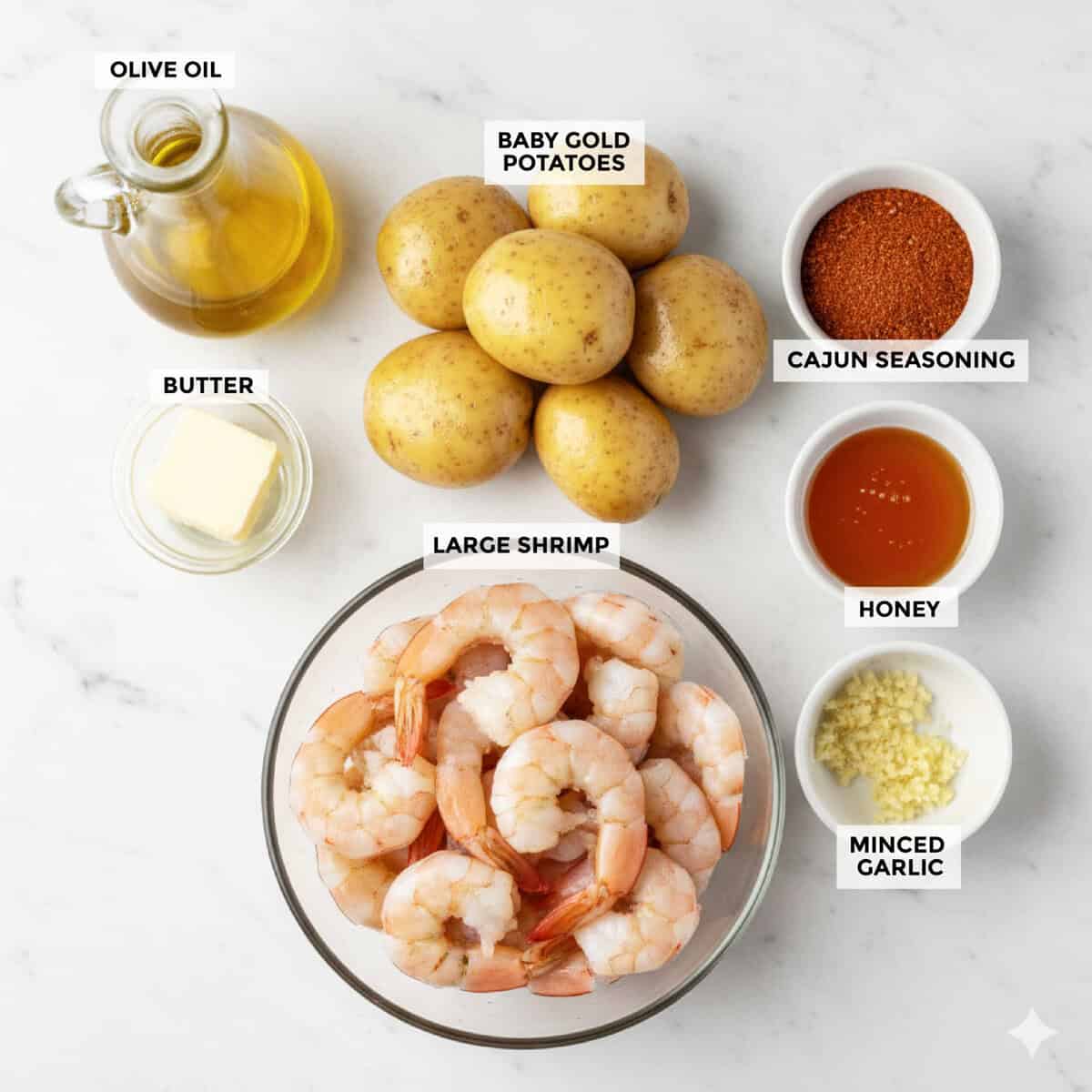 Ingredients for sheet pan Cajun shrimp and potatoes.