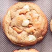 white chocolate chip and cashew cookie up close