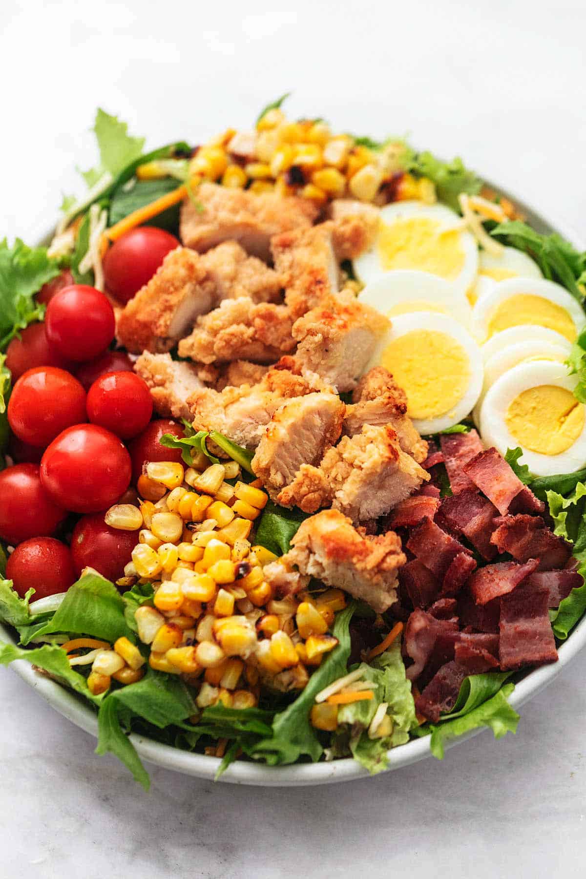 chicken cobb salad in a bowl.