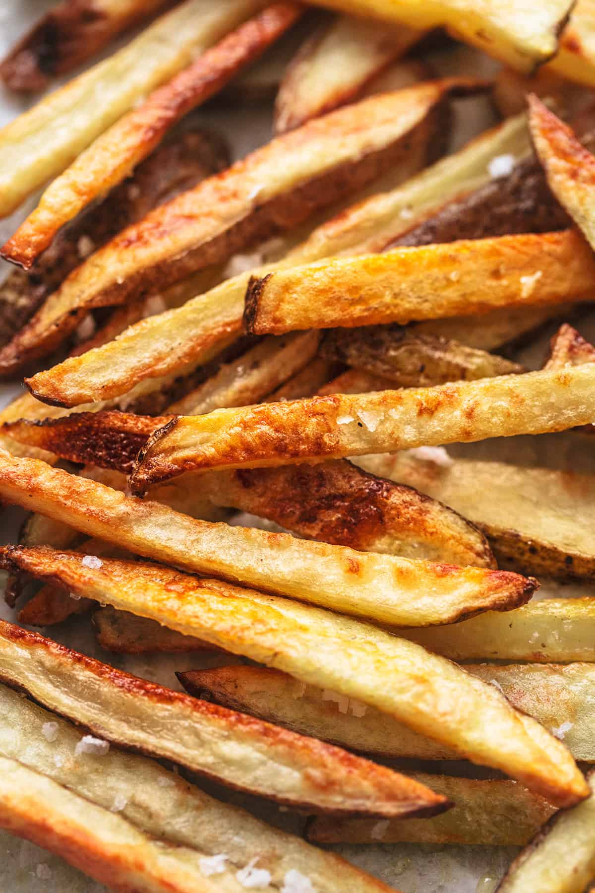 close up of baked French fries.