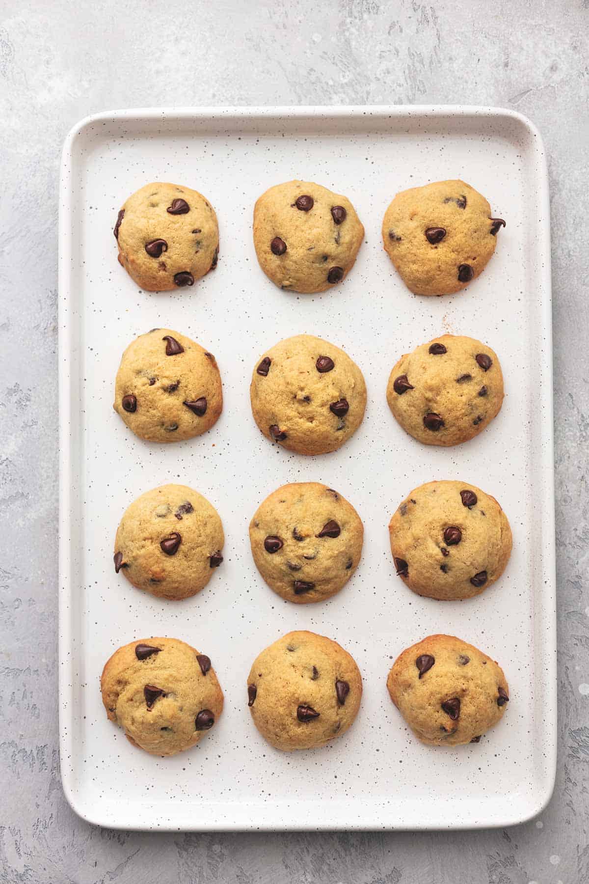 overhead sheet pan with twelve cookies