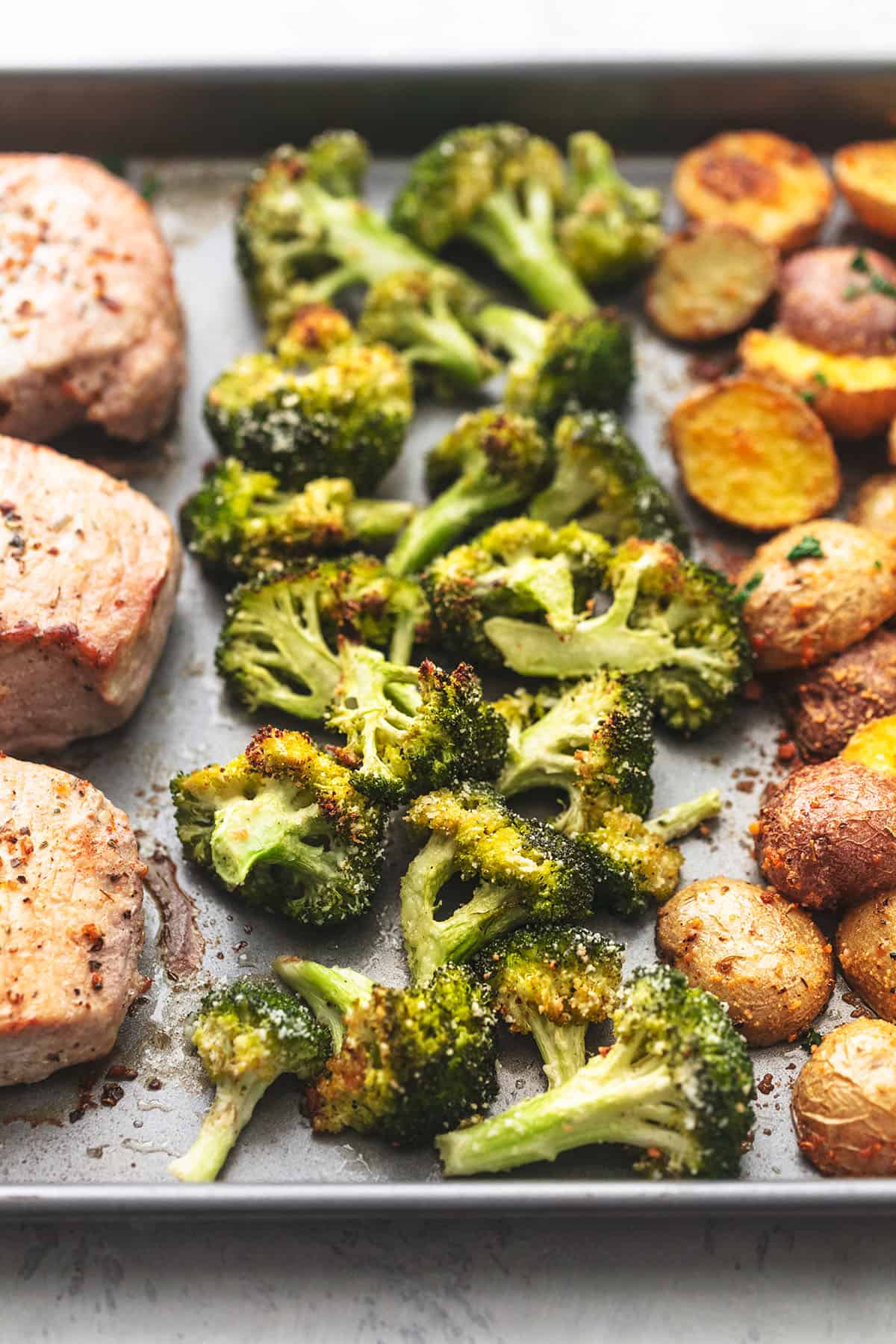 roasted vegetables on a baking sheet