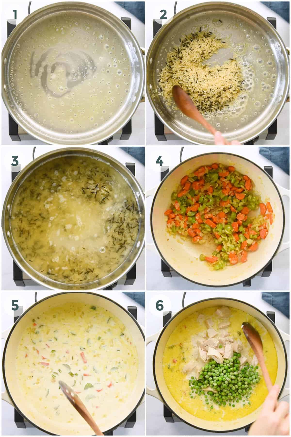 six steps of preparing chicken and rice soup recipe
