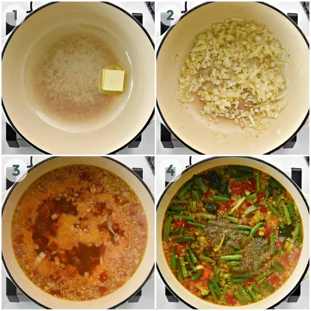 four steps of preparing vegetable soup