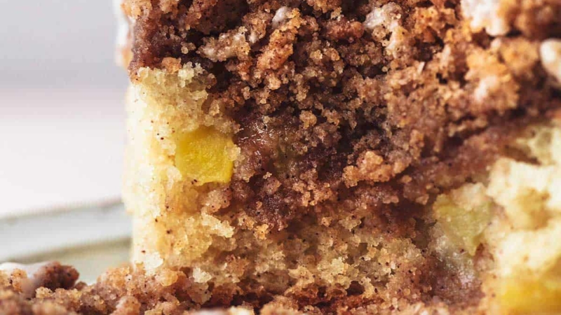 up close cinnamon coffee cake with streusel filling