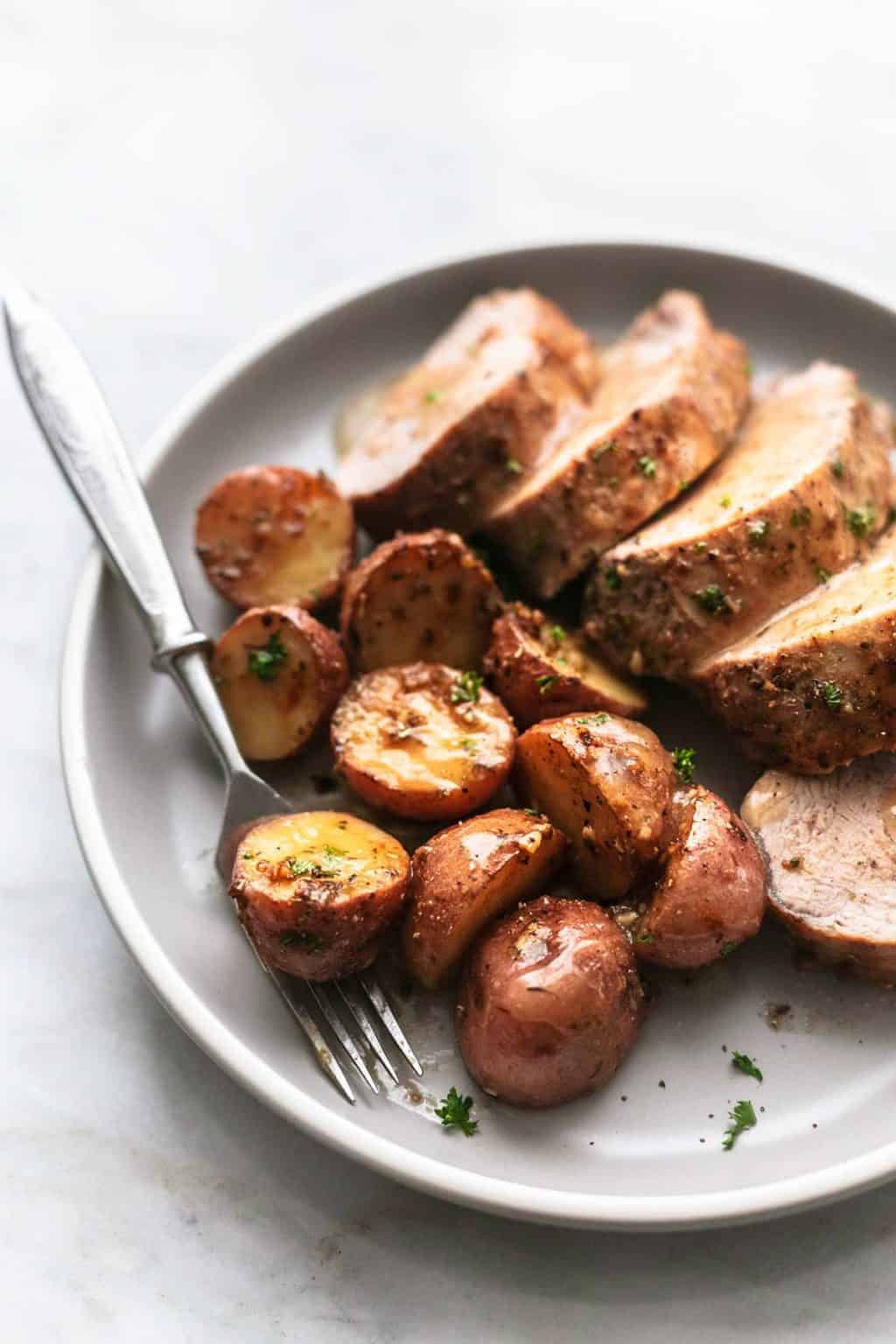 Baked Pork Tenderloin with Potatoes and Gravy Creme De La Crumb