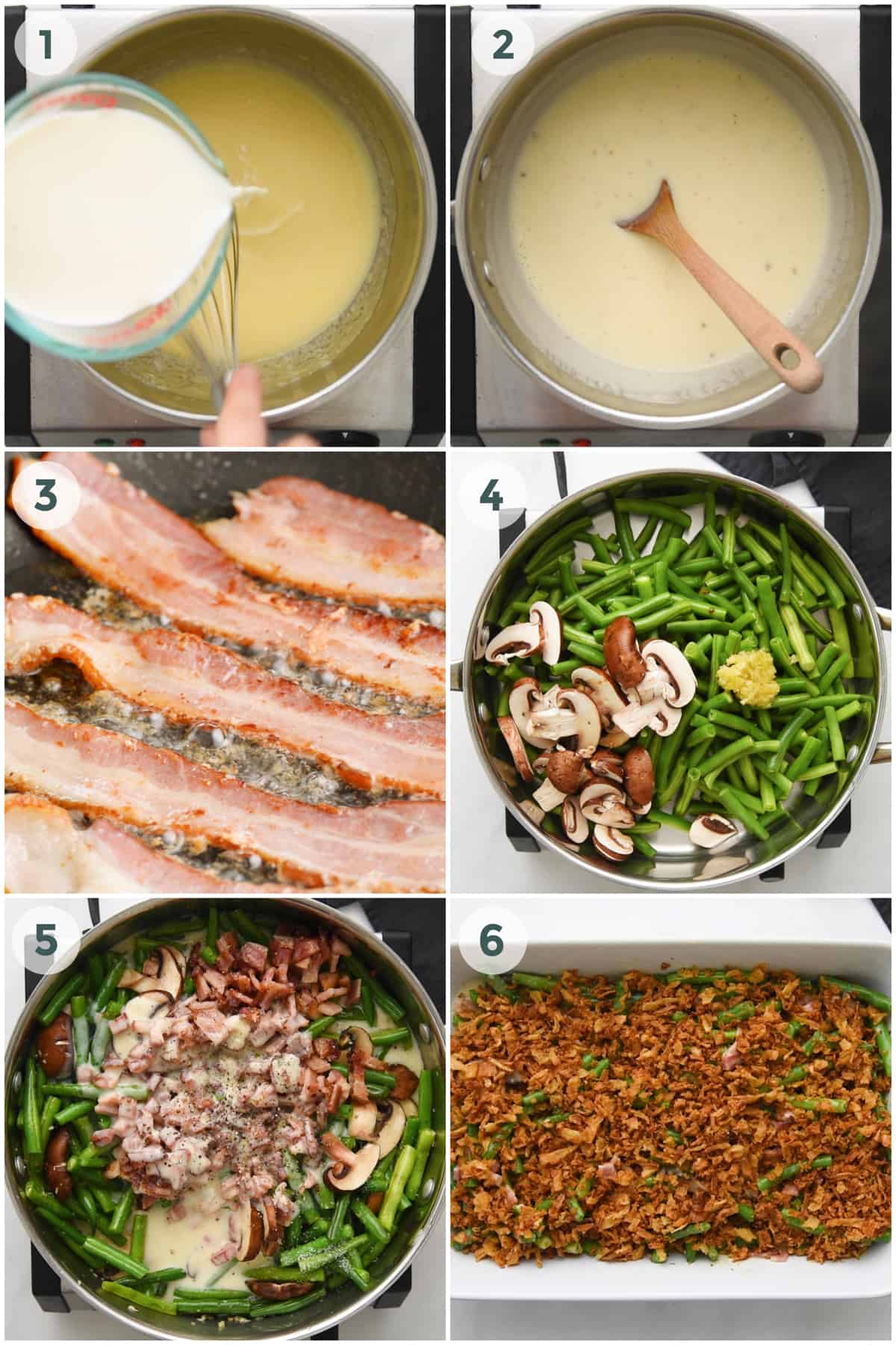 six steps of preparing green bean casserole recipe