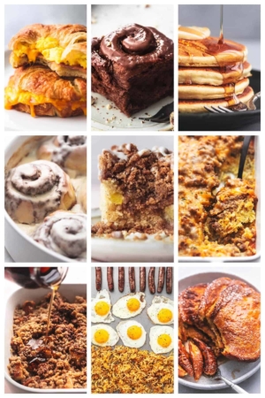 collage of nine images showing breakfast recipes