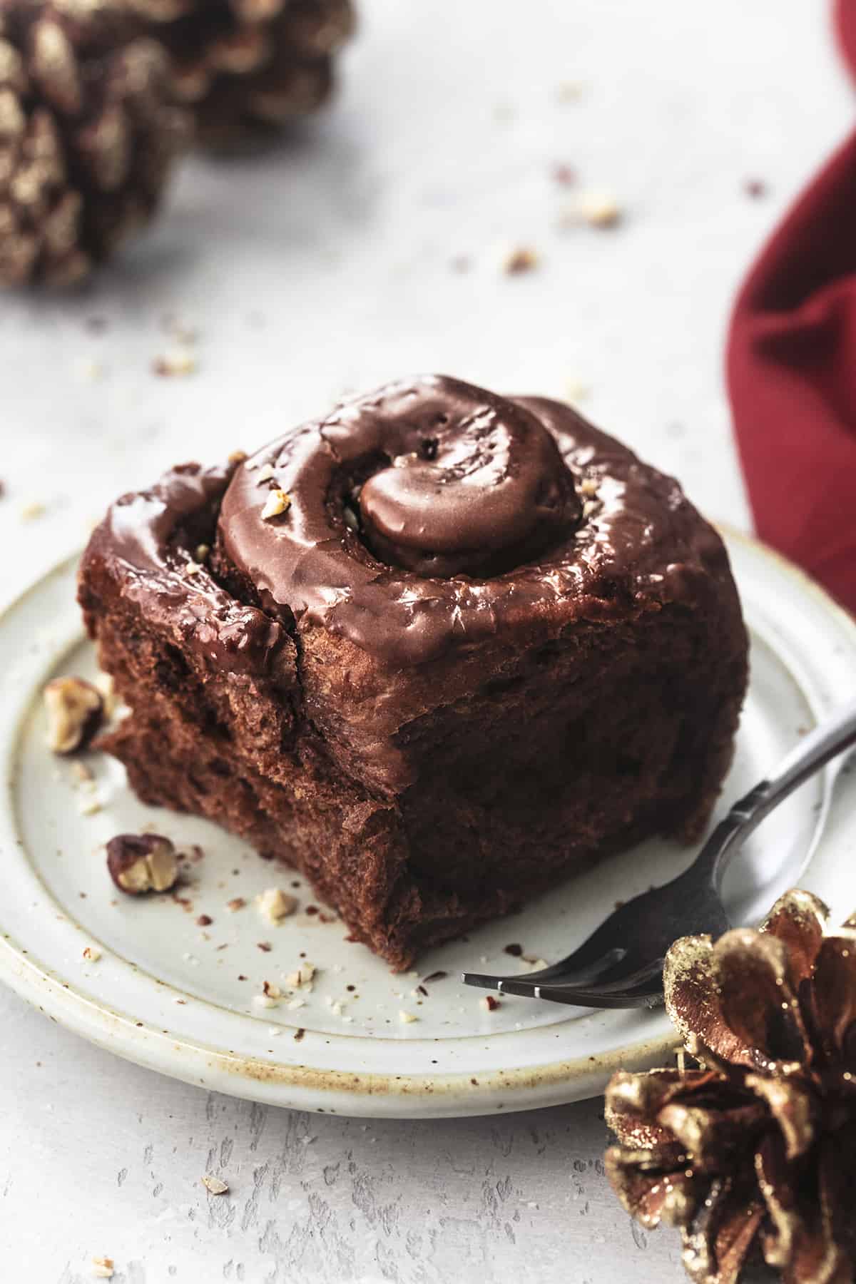 Chocolate Cinnamon Rolls with Hazelnut Icing - Creme De La Crumb