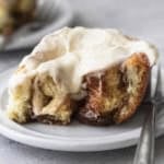 head-on view of half dissection of a cinnamon roll
