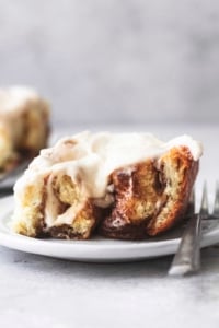 head-on view of half dissection of a cinnamon roll