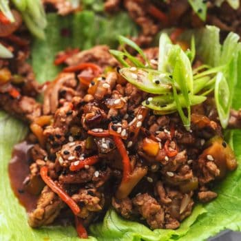 up close view of ground pork lettuce wrap