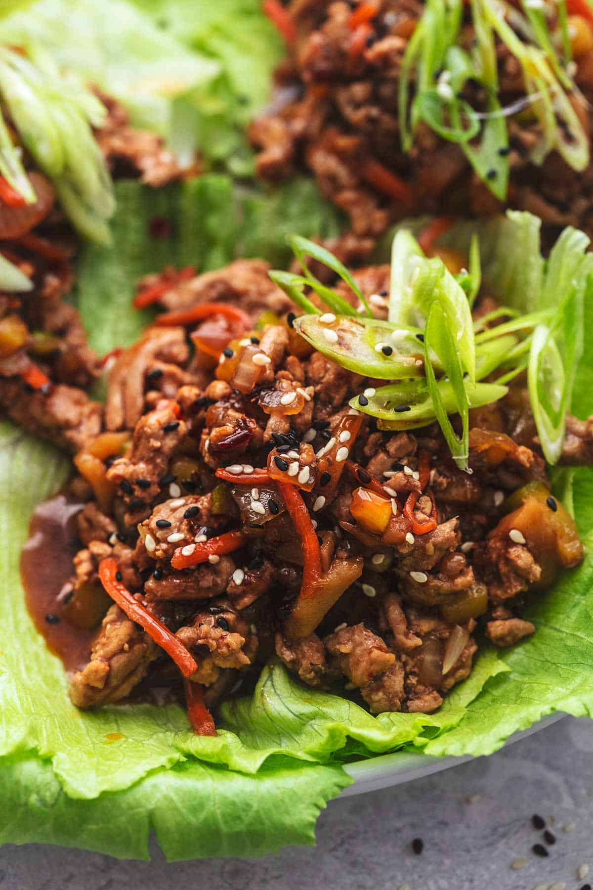 up close view of ground pork lettuce wrap