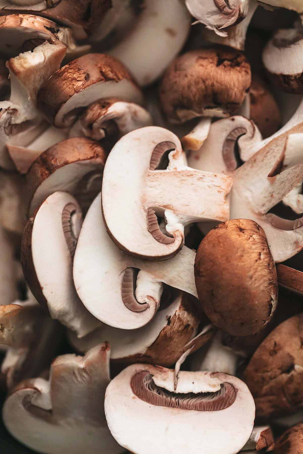 up close view of sliced mushrooms