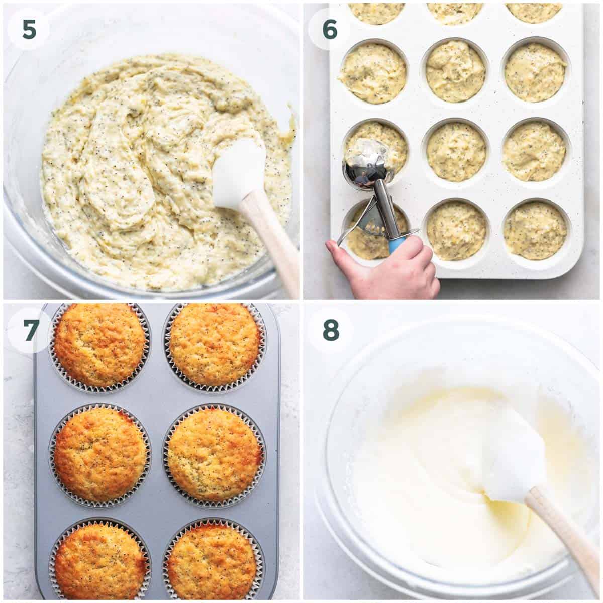 collage depicting preparation of muffin batter.