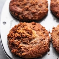 up close brown muffins in muffin tin