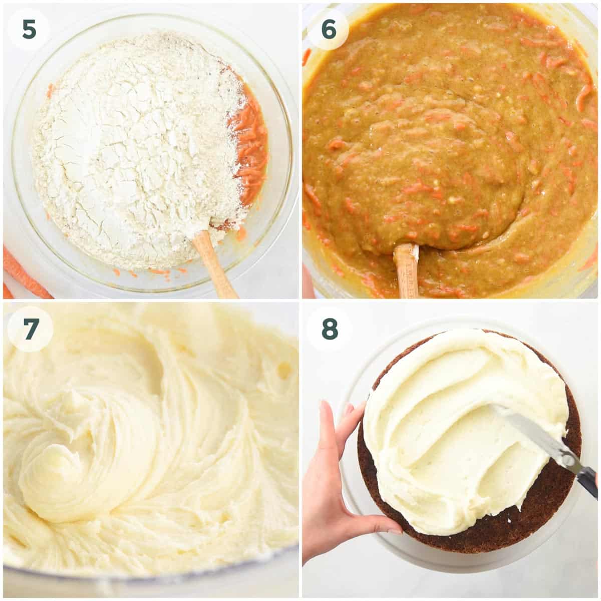 collage showing step by step preparation of carrot cake.