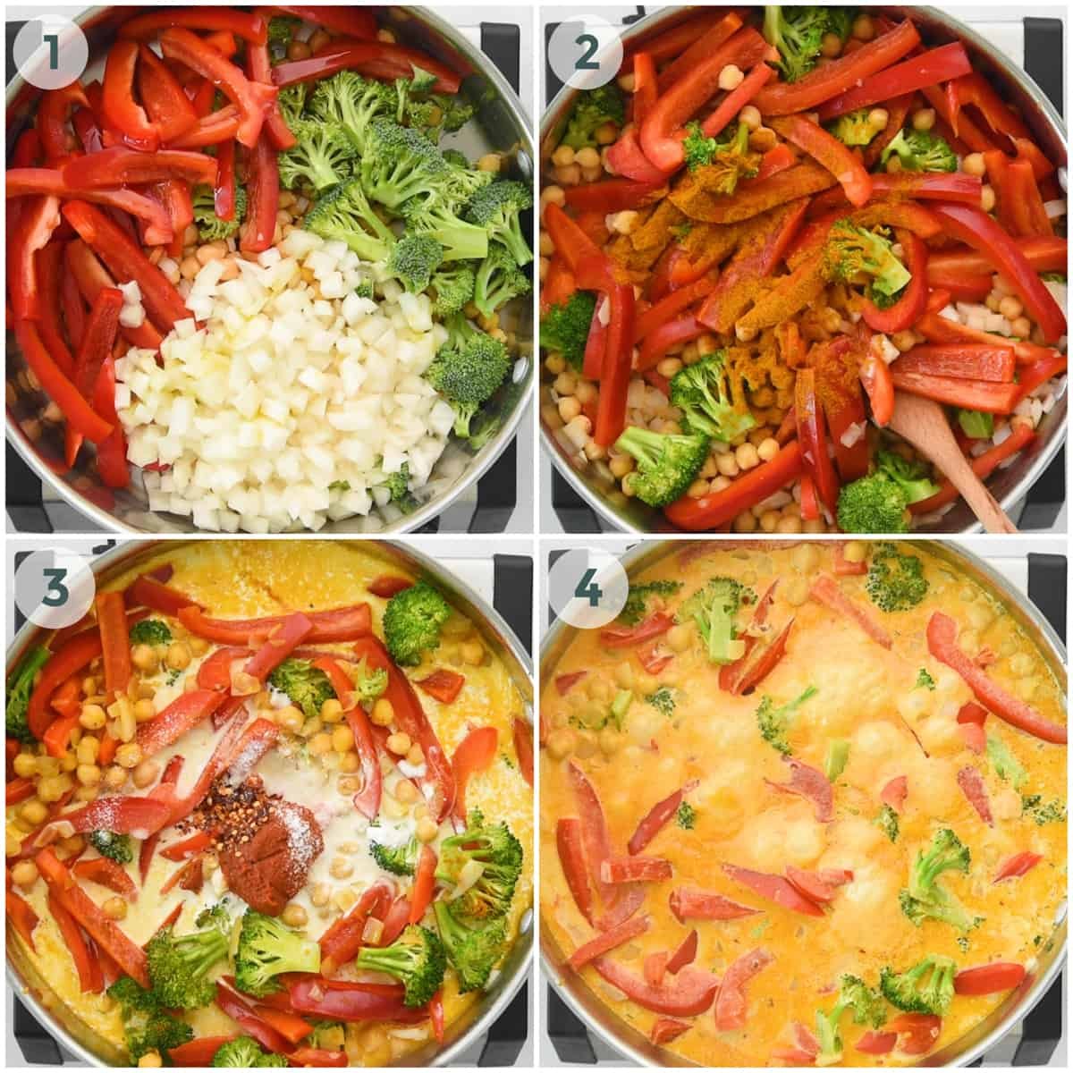four steps of preparing chickpea curry recipe