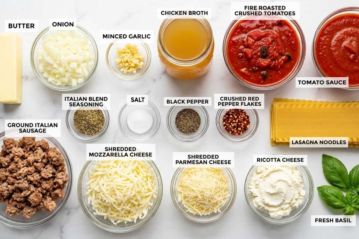 Ingredients for lasagna soup.
