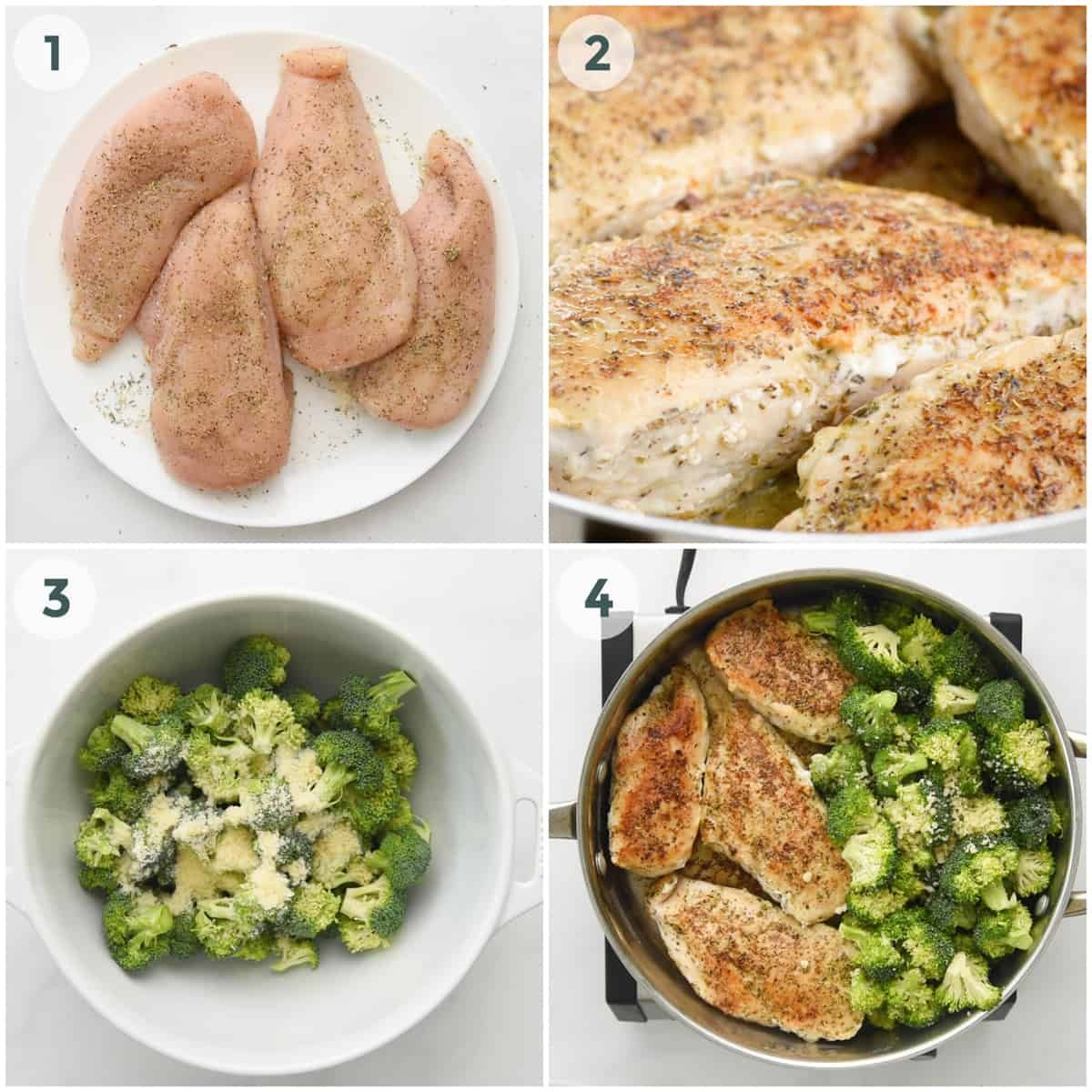 four steps of preparing chicken and broccoli recipe