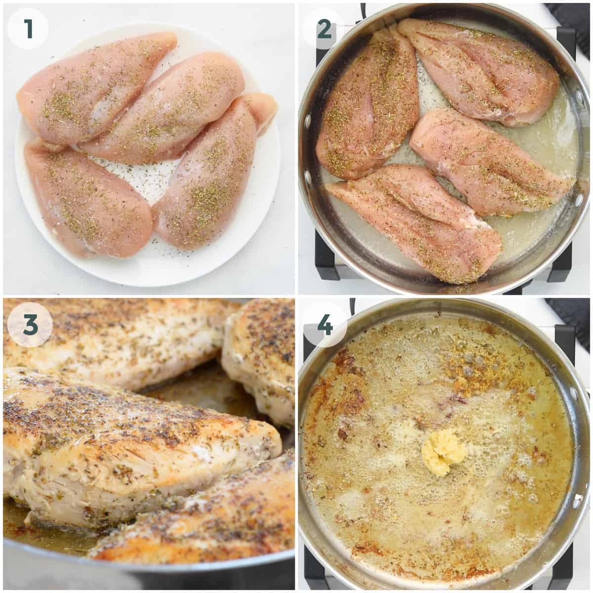 four steps of mushroom sauce for chicken