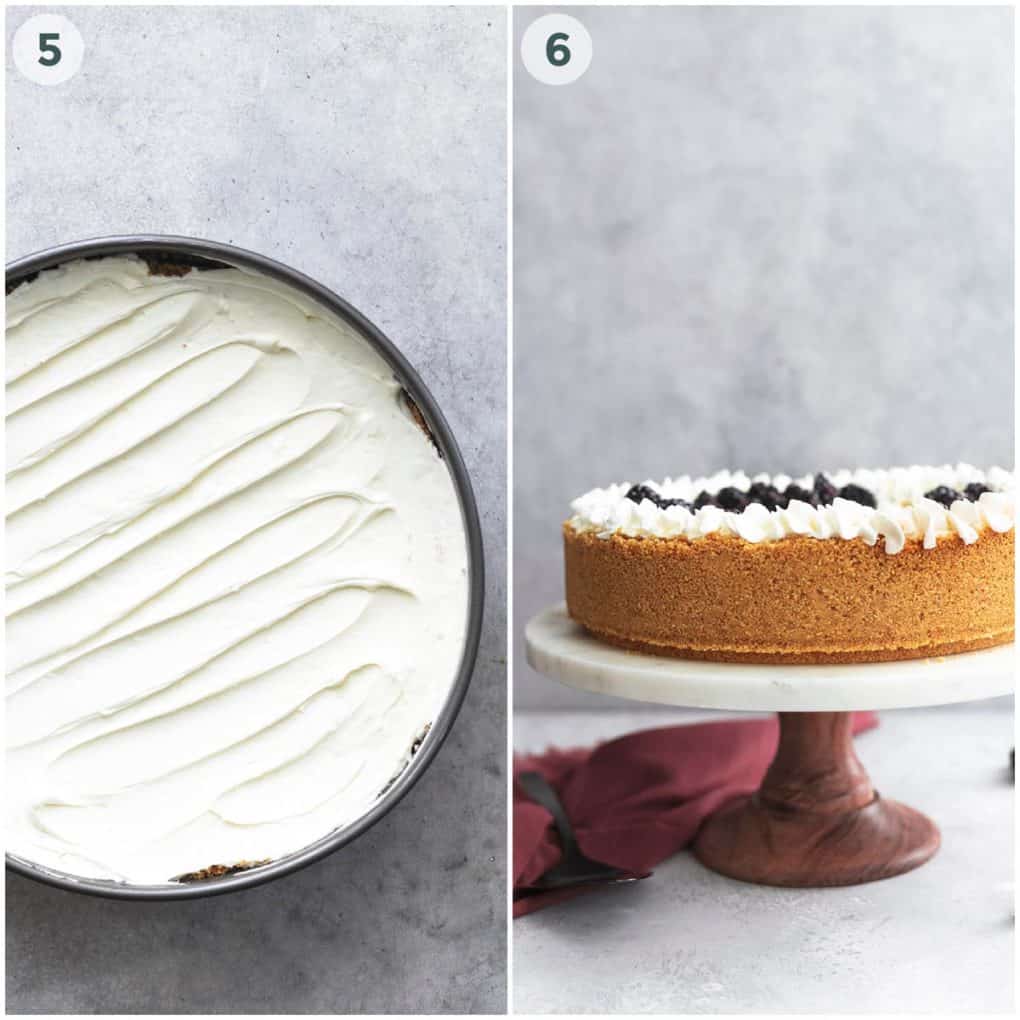 two steps of cheesecake preparation