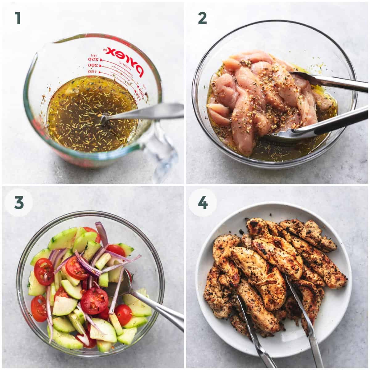 four steps of preparing greek chicken gyros