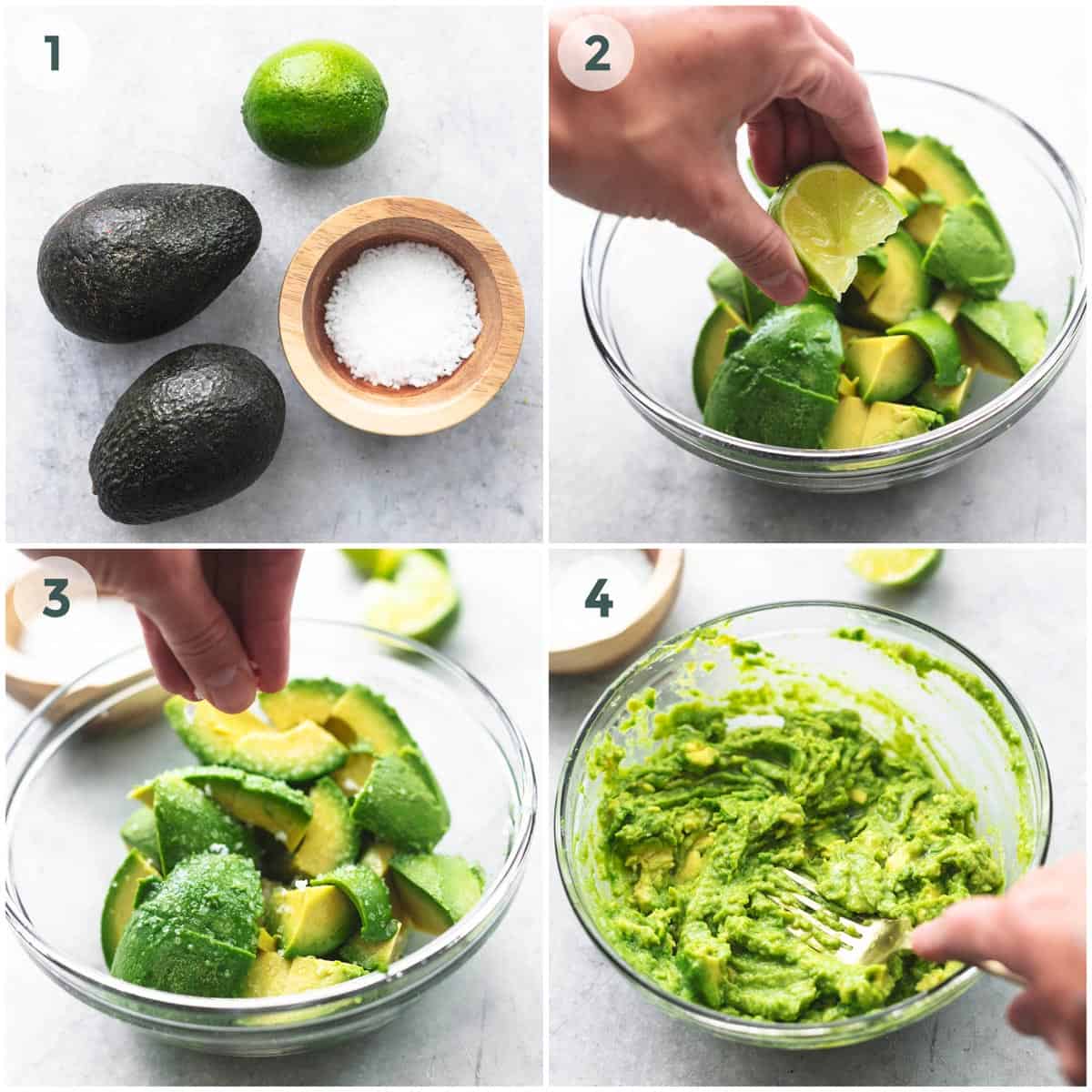 four steps of preparation of guacamole
