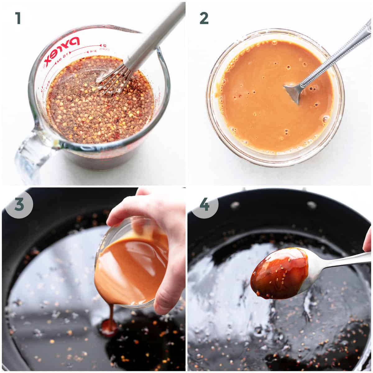 four steps of preparation of teriyaki sauce