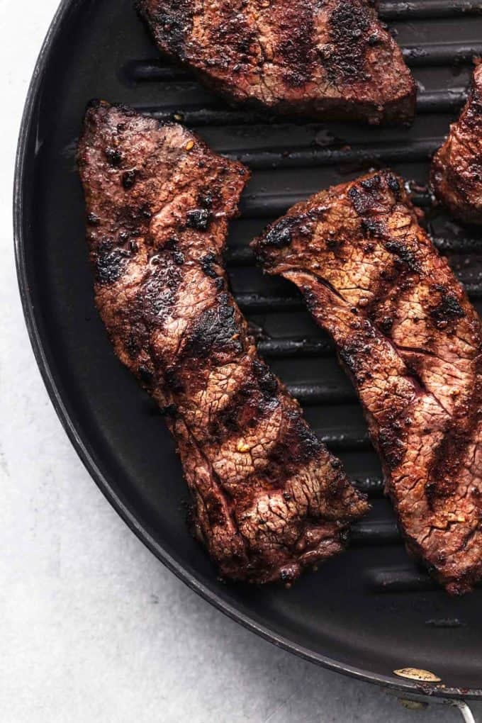 grilled tri-tip steak on grill pan