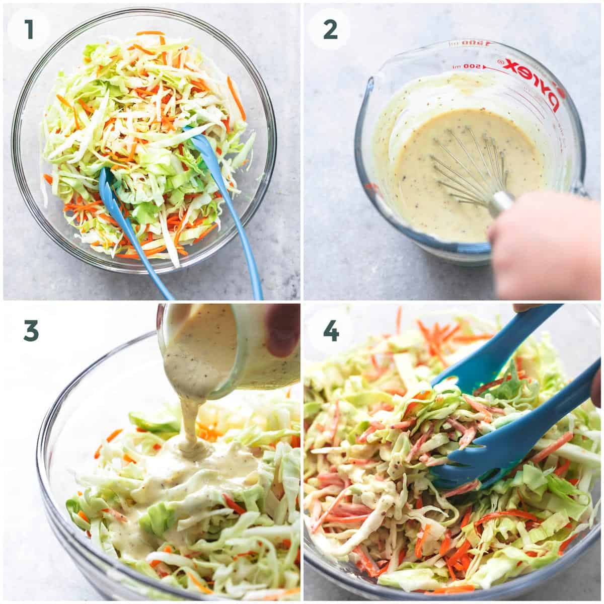 four images showing preparation of cole slaw