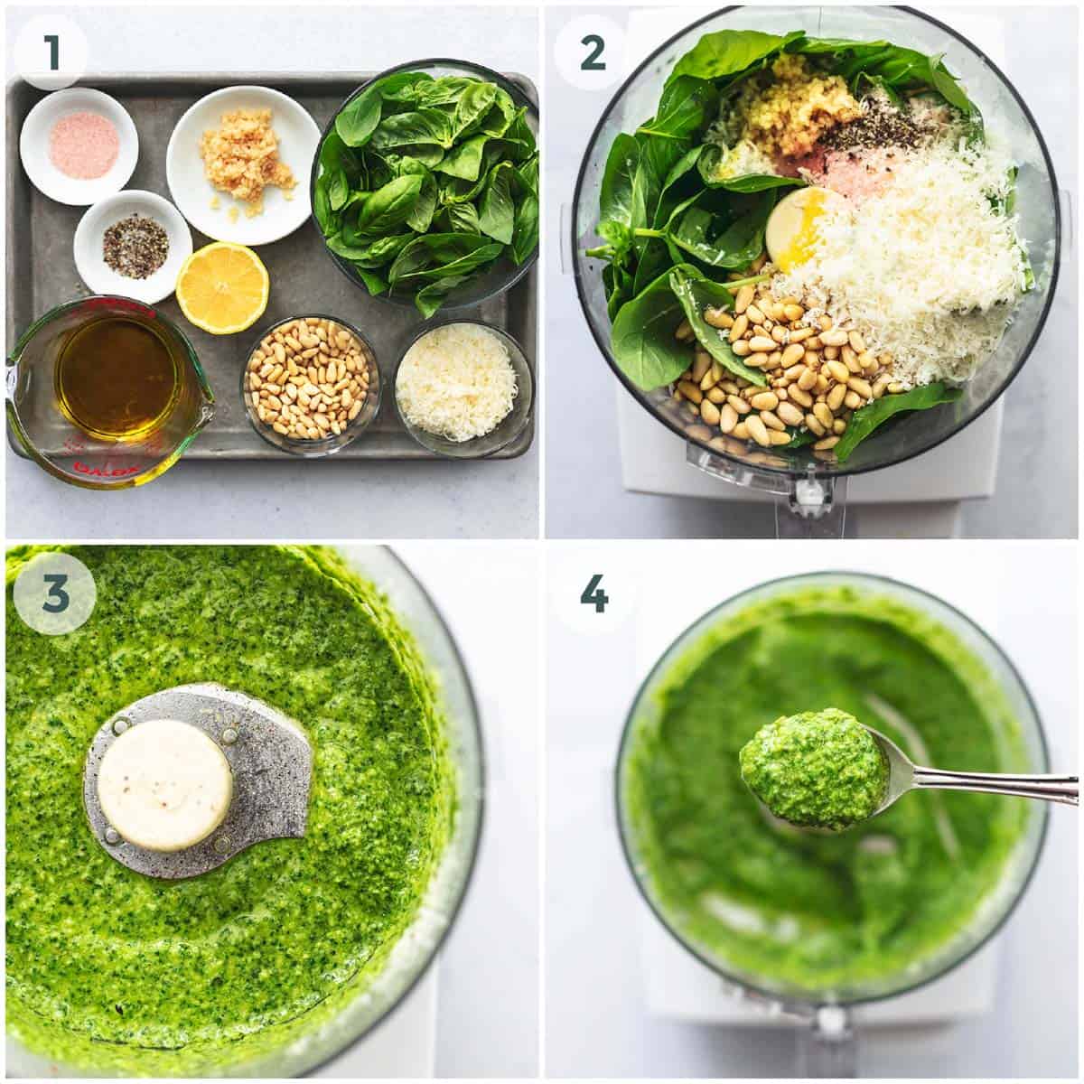 four steps for preparation of pesto