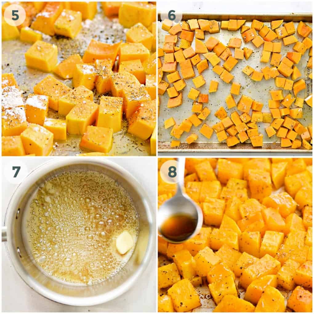 steps 5-8 of preparing baked butternut squash