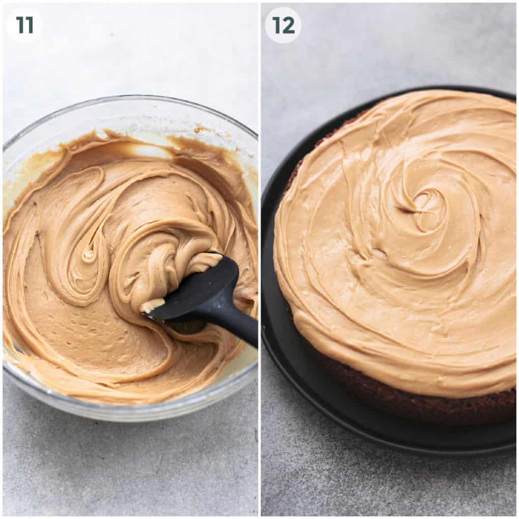 two steps in frosting cake