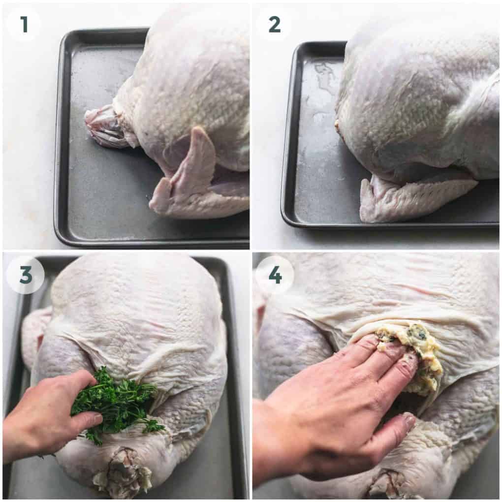 four steps of preparing a whole turkey for cooking